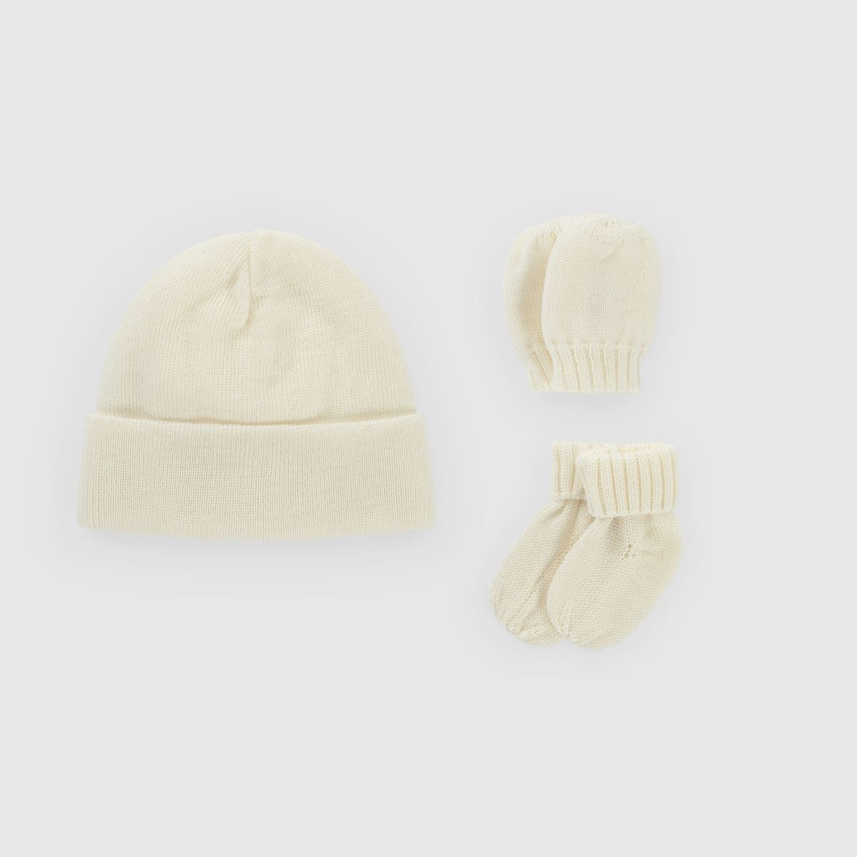 Naturel merinowollen babyset met muts, wanten en slofjes – zachte warme set van 100% merinowol