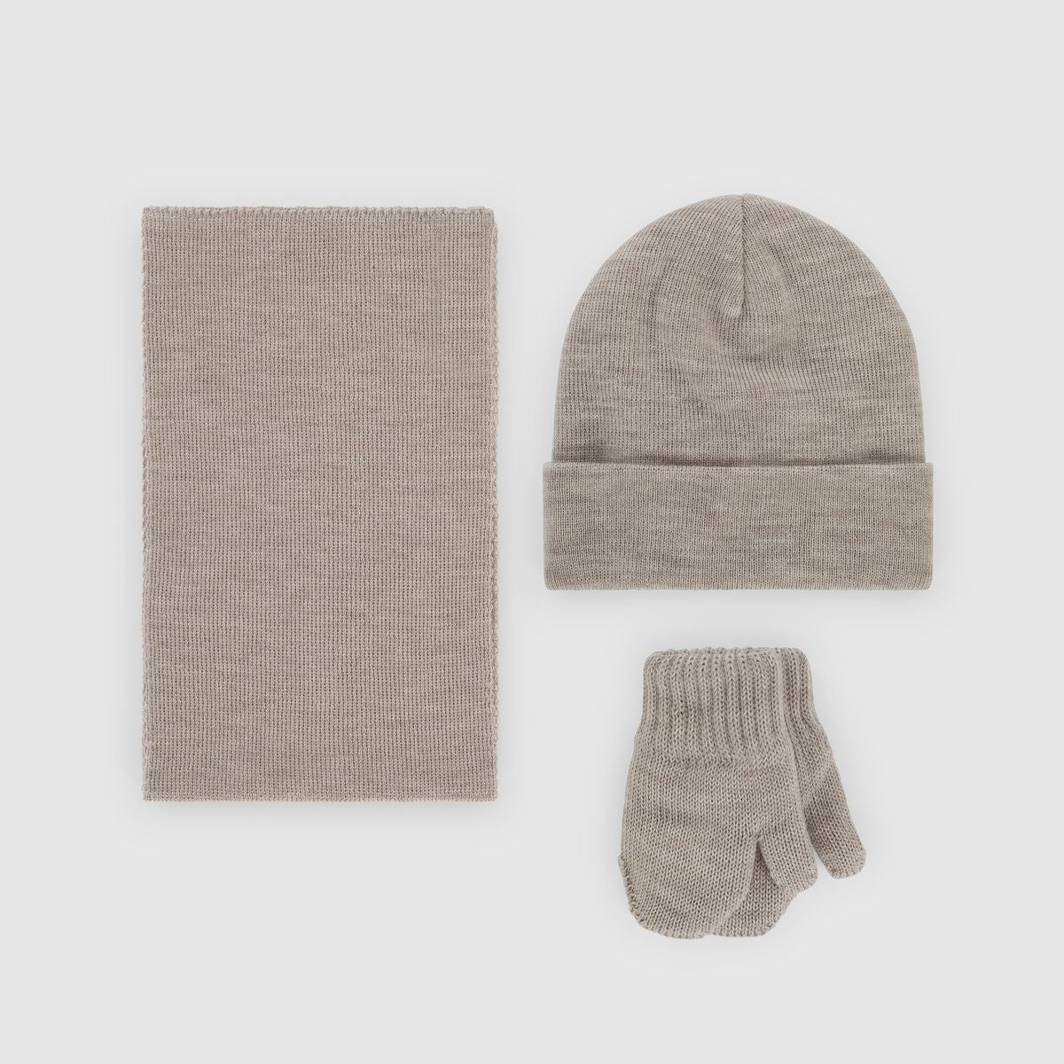 Merinowollen babyset met muts, wanten en sjaal in beige – zachte warme set van 100% merinowol