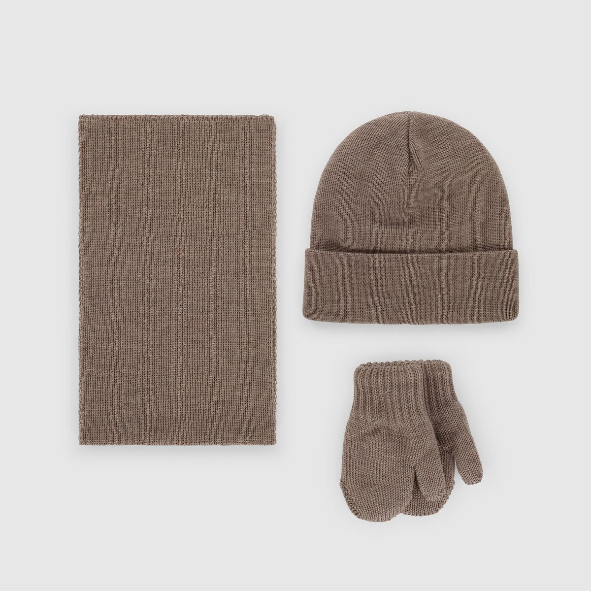 Merinowollen babyset met muts, wanten en sjaal in beige – zachte warme set van 100% merinowol